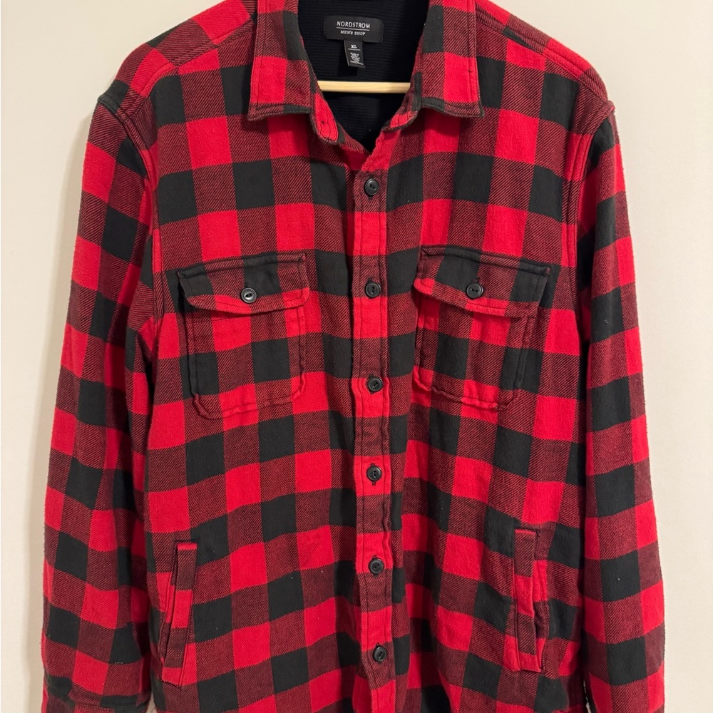 Nordstrom Red and Black Plaid Shirt Jacket